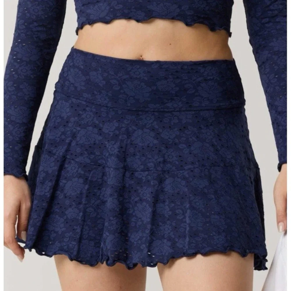Aerie Womens Real Me Lace Flowy Skort Skirt Crop Top Royal Blue Medium Coquette - Picture 2 of 15